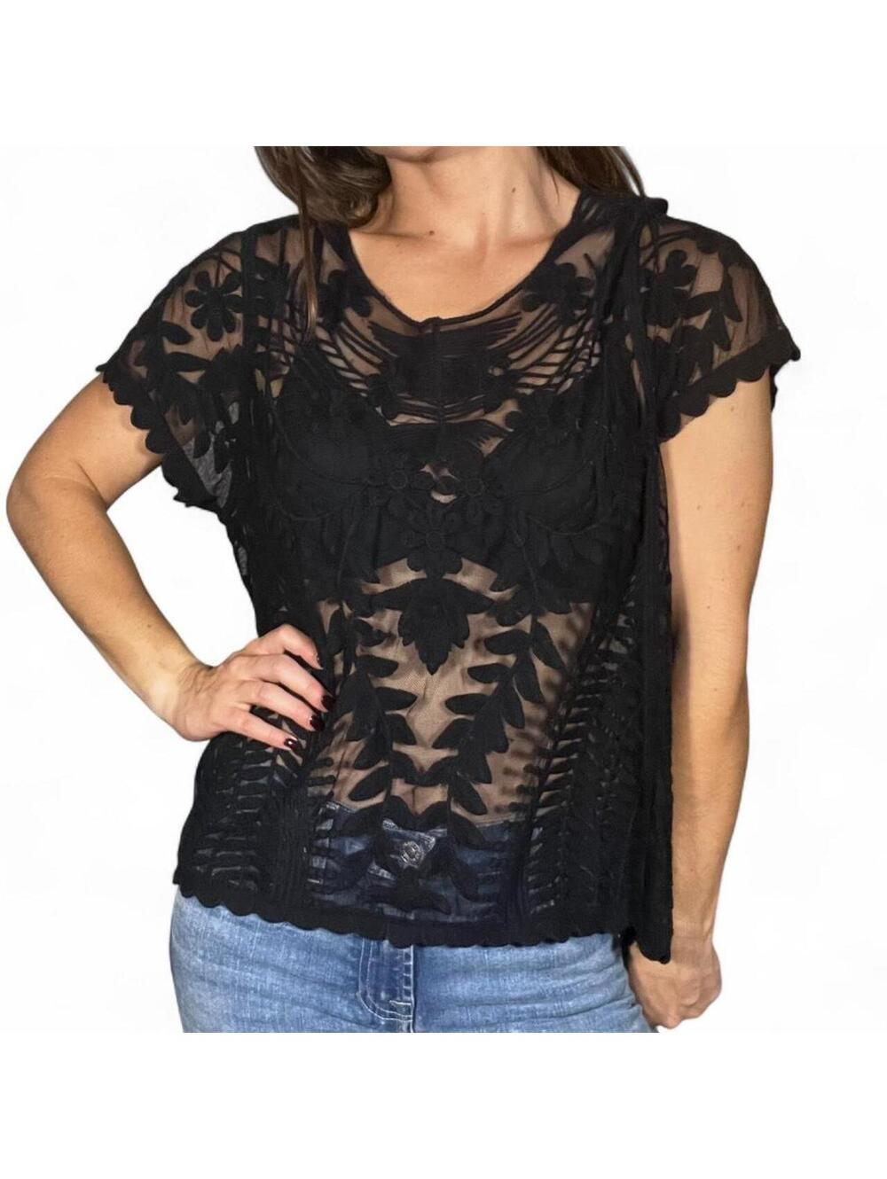 Express Black Floral Lace Blouse Size Medium